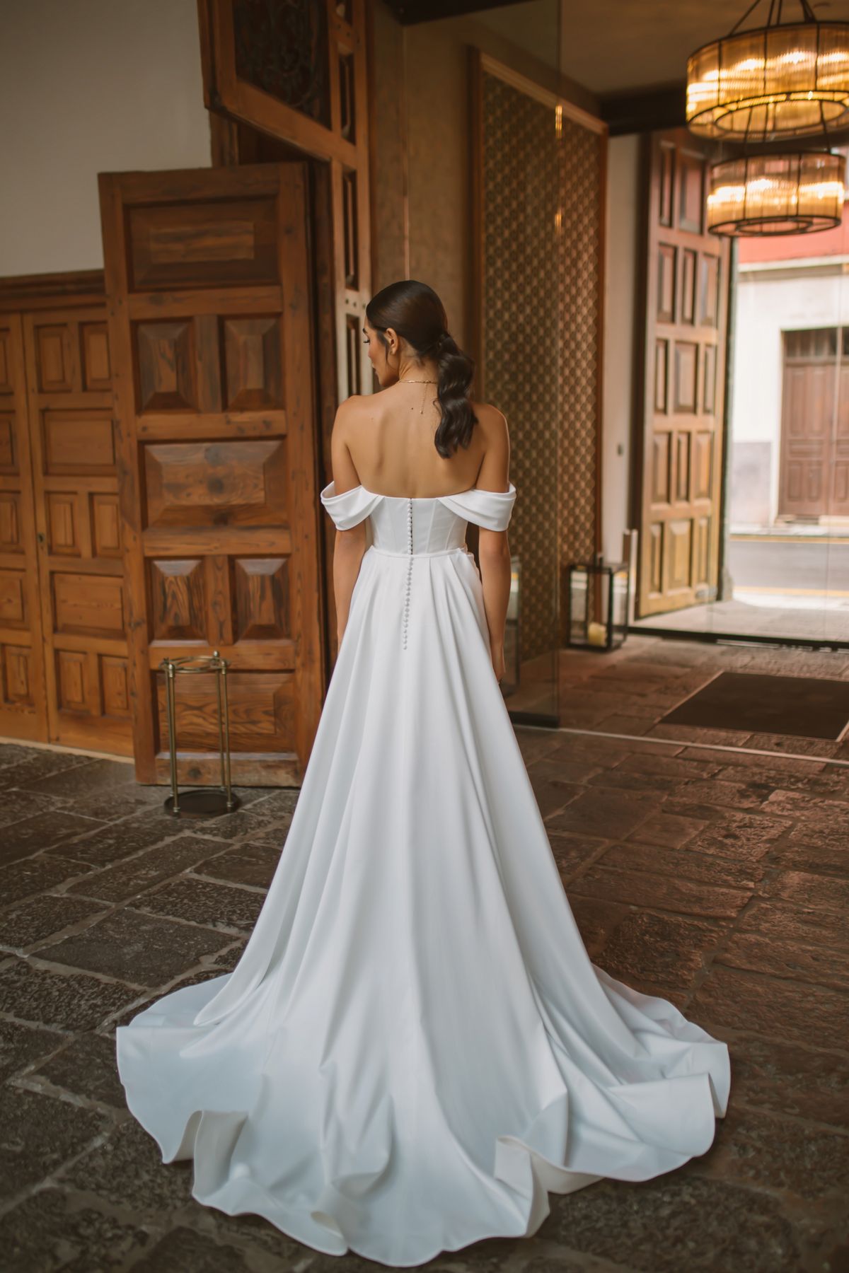 Rara Avis white satin wedding dress Velita with detachable skirt at Dell'Amore Bridal, NZ. 12