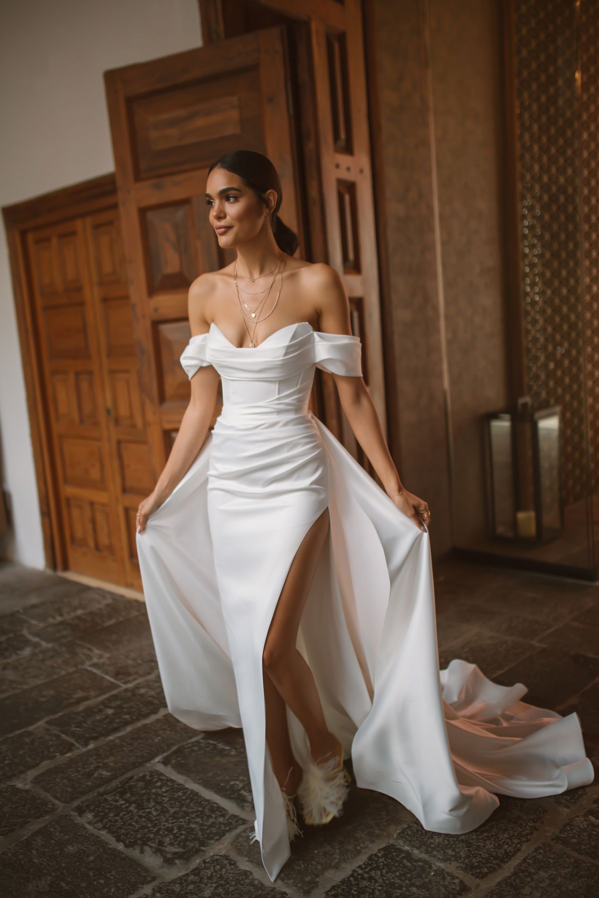 Rara Avis white satin wedding dress Velita with detachable skirt at Dell'Amore Bridal, NZ. 10