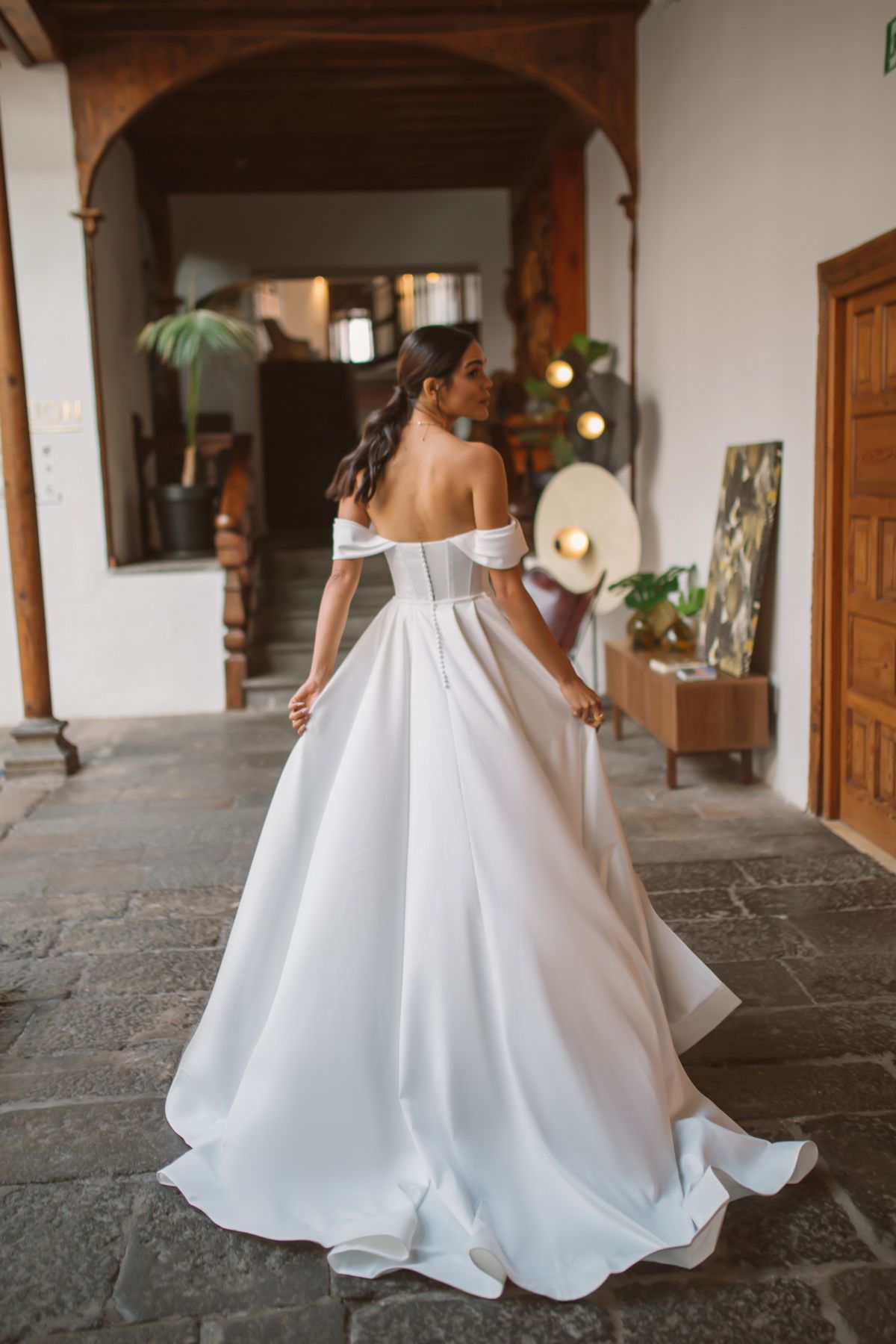 Rara Avis white satin wedding dress Velita with detachable skirt at Dell'Amore Bridal, NZ. 9