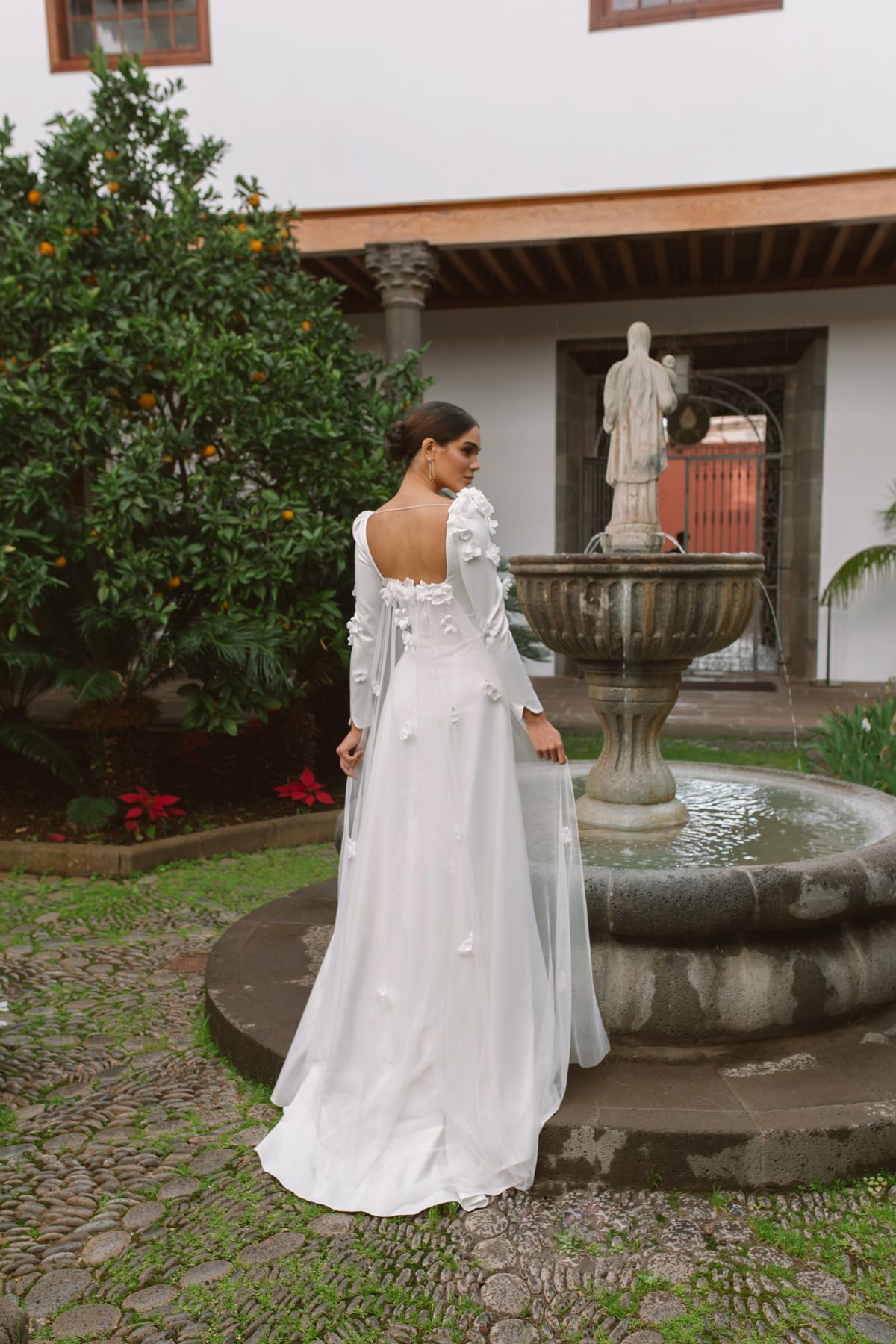 long sleeves wedding dress Vanda decorated with flowers at Dell'Amore Bridal, NZ. 8