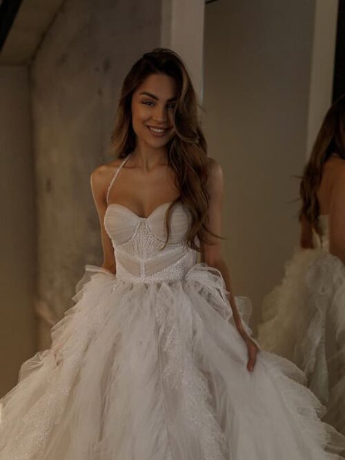 Rara Avis dreamy princess wedding dress Paskal with puffy skirt with layers at Dell'Amore , Auckland, NZ.2