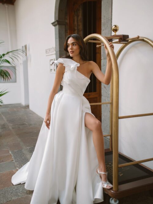 Rara Avis A-line one shoulder wedding dress Vada at Dell'Amore, Auckland, NZ 9