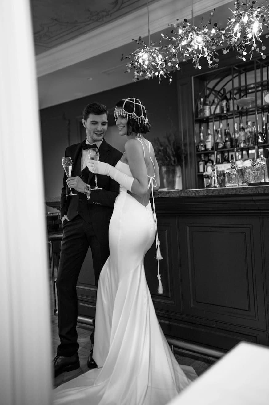 Rara Avis wedding dress Alita mermaid silhouette with thin straps, open back and small train at Dell'Amore Bridal, NZ. 4