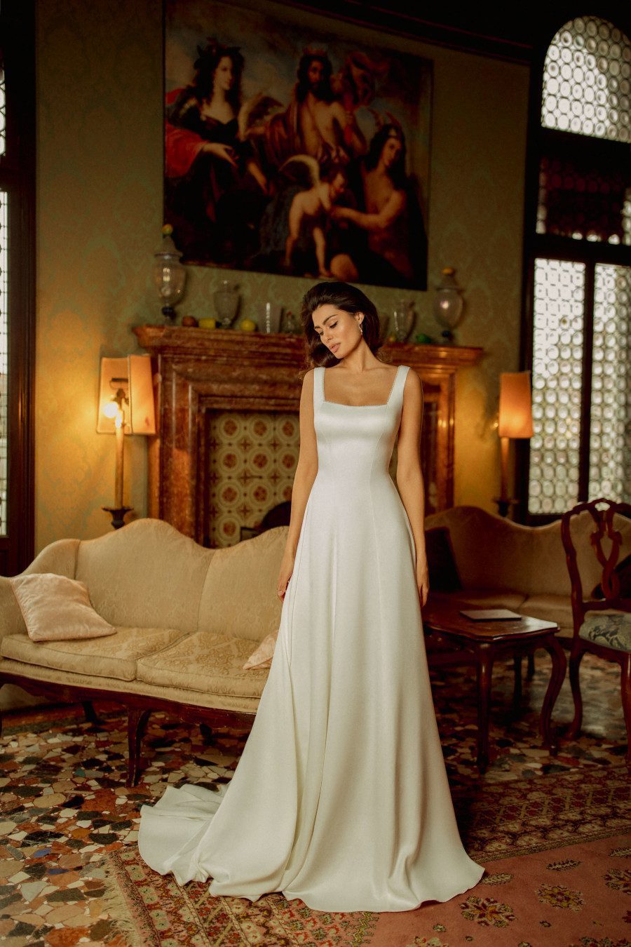 Classic wedding dress Edit with A  -silhouette and a square neckline by Rara Avis at Dell'Amore Bridal, Auckland, NZ. 4