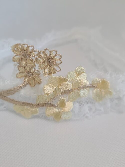 Lace wedding garter with gold leaves and flowers for bridal night, auckland, nz