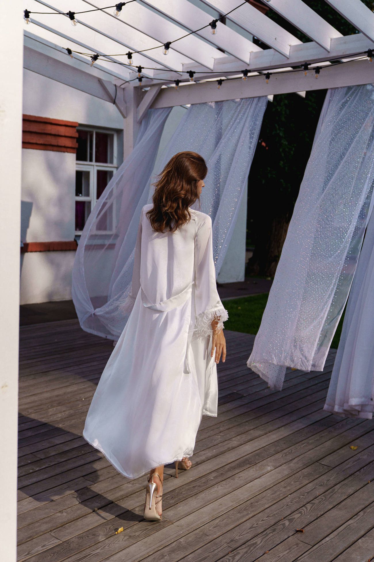 Rara Avis white bridal feather robe Kita at Dell'Amore Bridal, NZ. 4