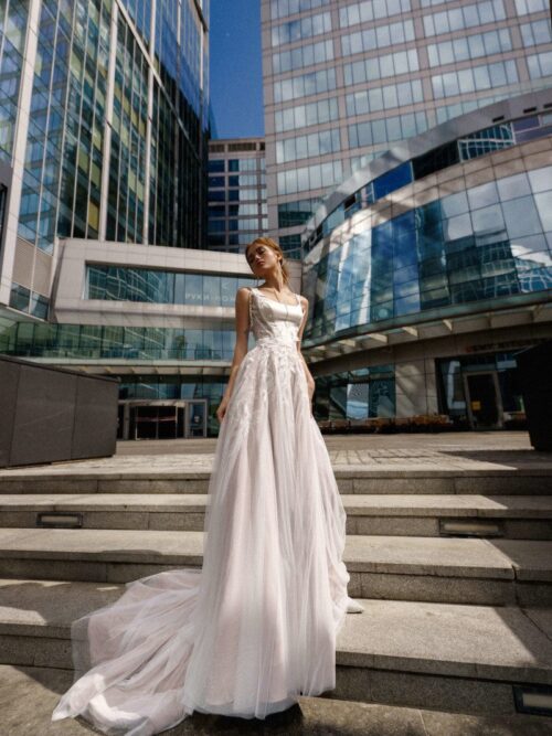 A line lace wedding dress Lyanda at Dell'Amore Bridal, Auckland. 1