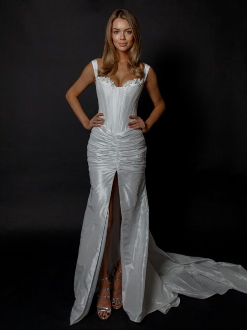 Rara Avis sexy high slit wedding dress Pampero at Dell'Amore Bridal, NZ. 5