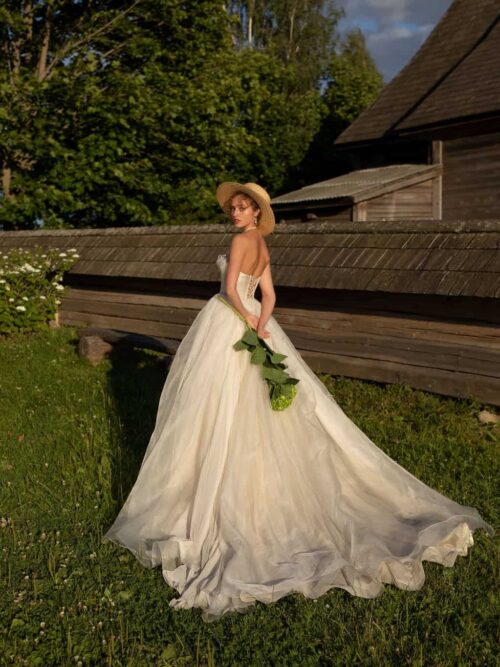 A line chiffon wedding dress Ramona by Rara Avis at Dell' Amore Bridal, Auckland, NZ. 7