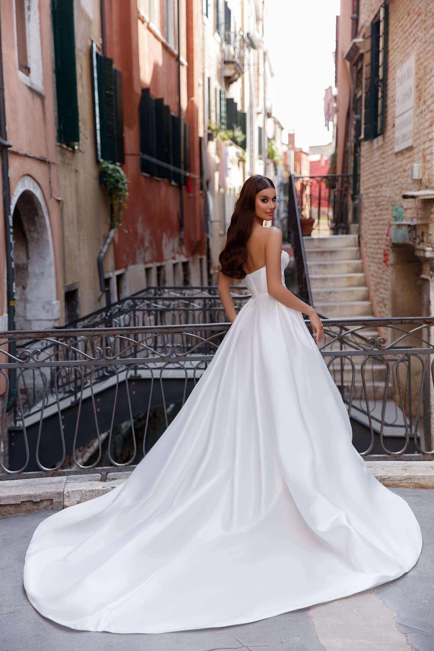 elegant satin bridal gown Nelly with A-line silhouette, beaded sweetheart bodice the by oksana mukha, nz 1