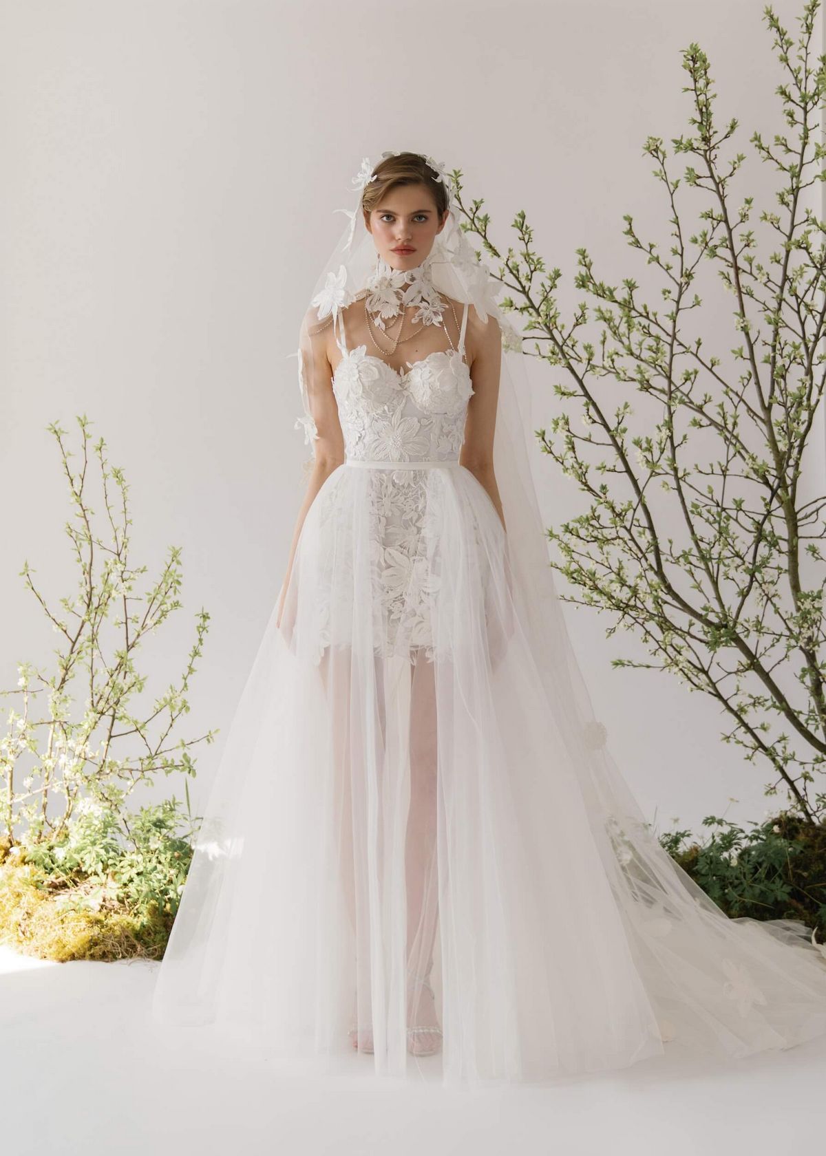 Rara Avis short lace wedding dress with skirt Solano at Dell'Amore Bridal, NZ. 10