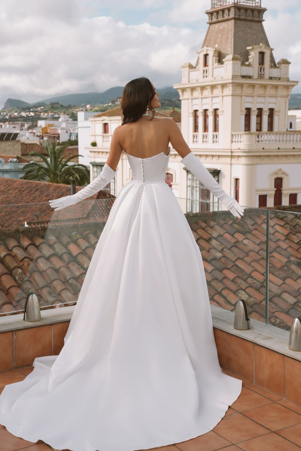 Rara Avis simple satin wedding dress Vanessa with straight neckline at Dell'Amore Bridal, NZ 9