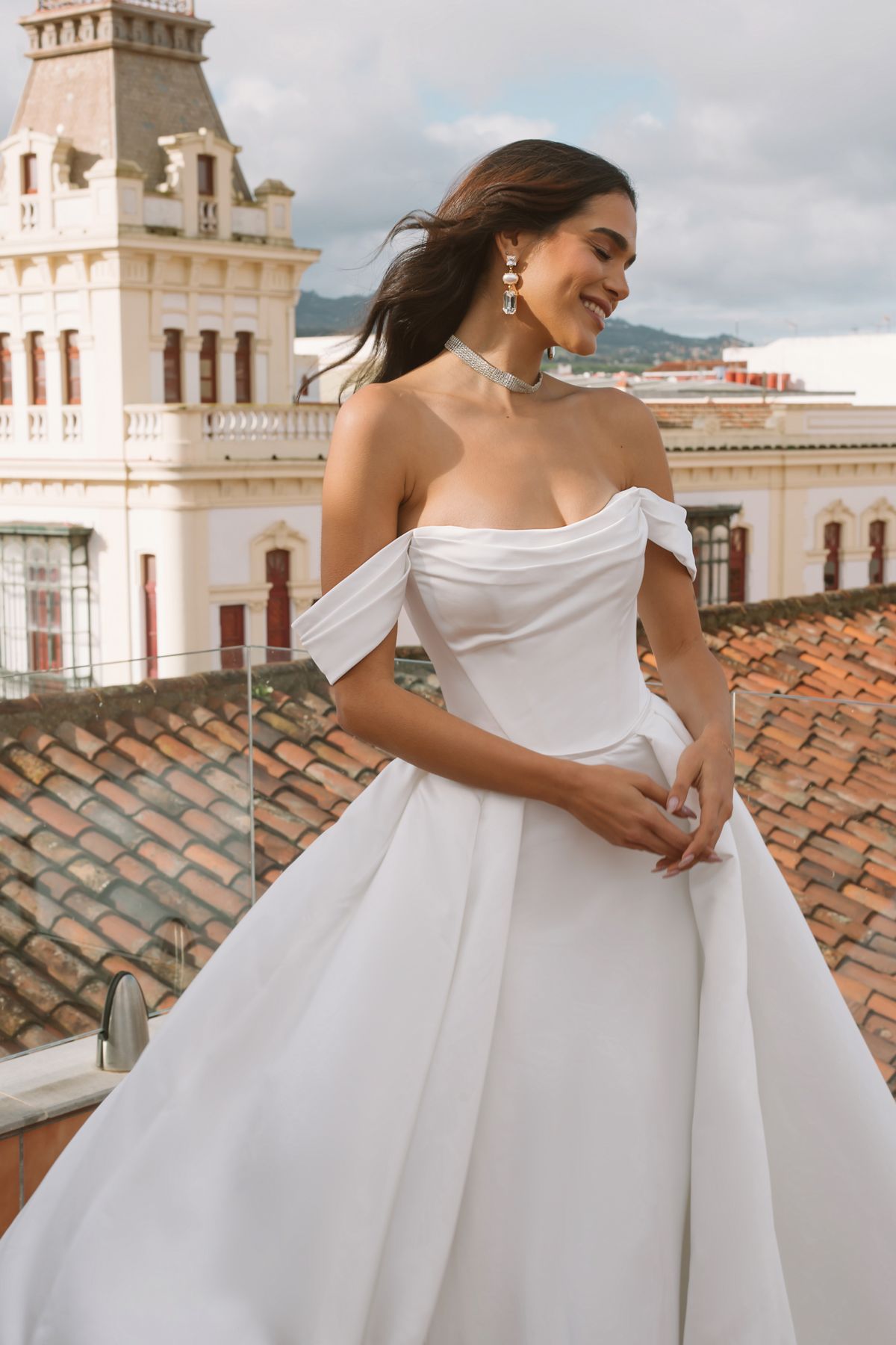 Rara Avis simple satin wedding dress Vanessa with straight neckline at Dell'Amore Bridal, NZ 8