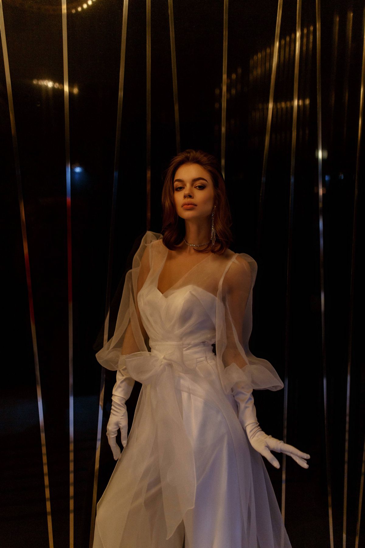 organza white transparent wedding dress Diya by rara avis with a bow and volumised sleeves, nz, 8