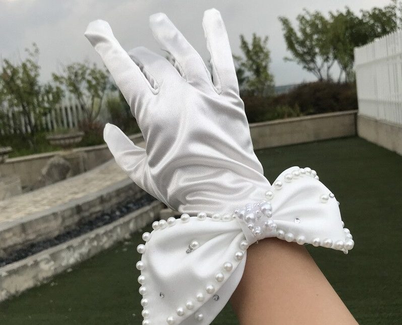 satin short gloves with a bow and pearls, auckland, nz