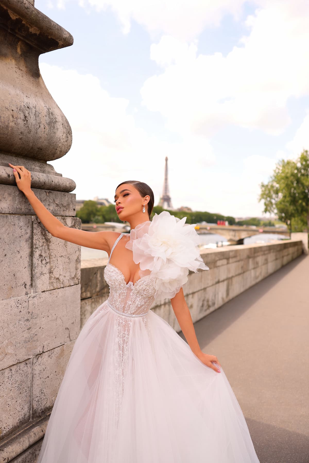 A-silhouette lace, sweetheart wedding dress Yashma with a train by Rara Avis at Dell'Amore Bridal, Auckland, NZ. 5