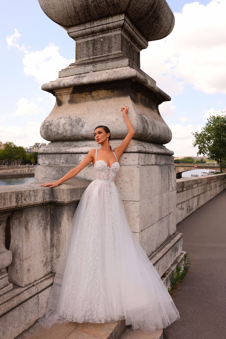 A-silhouette lace, sweetheart wedding dress Yashma with a train by Rara Avis at Dell'Amore Bridal, Auckland, NZ. 4