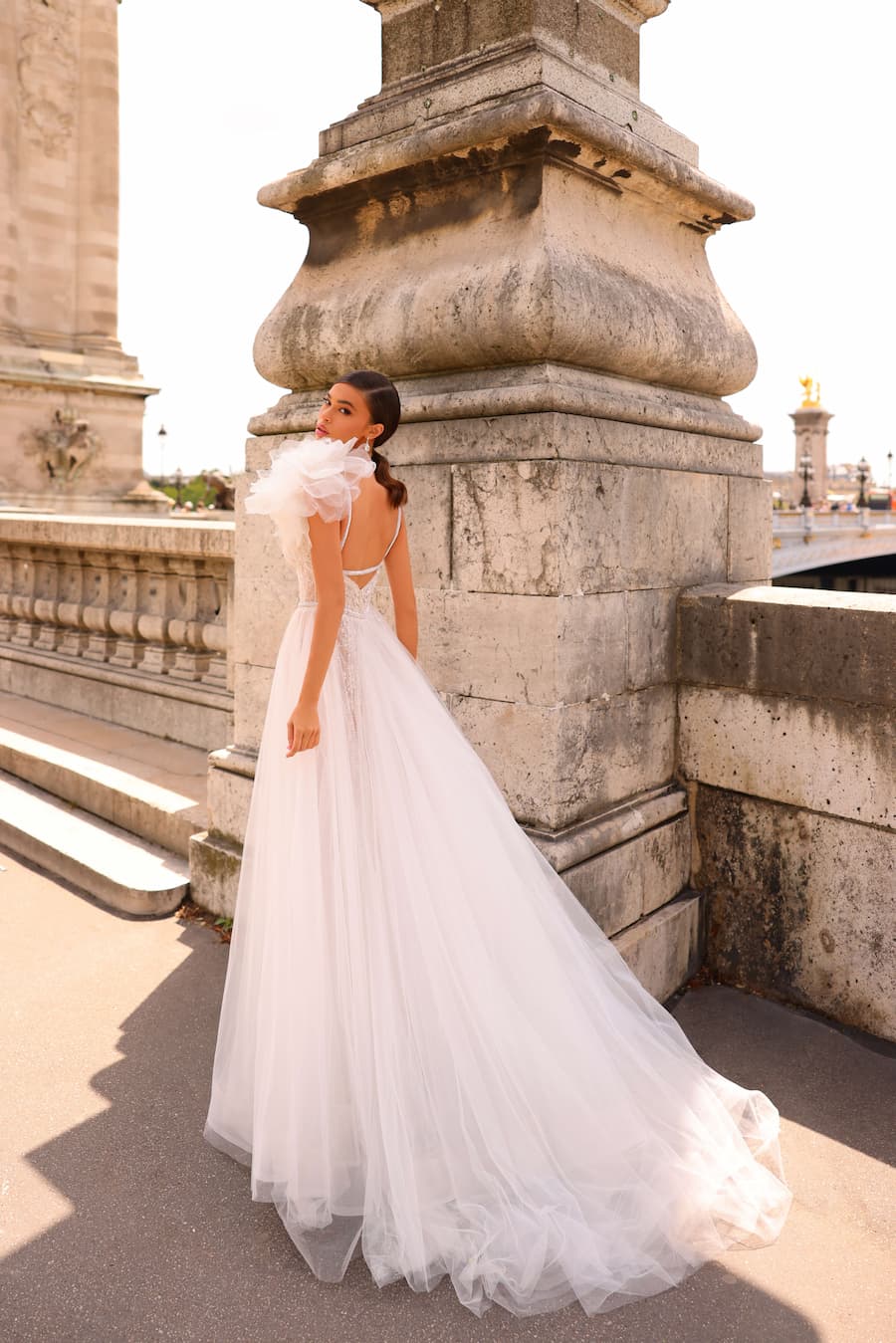 A-silhouette lace, sweetheart wedding dress Yashma with a train by Rara Avis at Dell'Amore Bridal, Auckland, NZ. 2