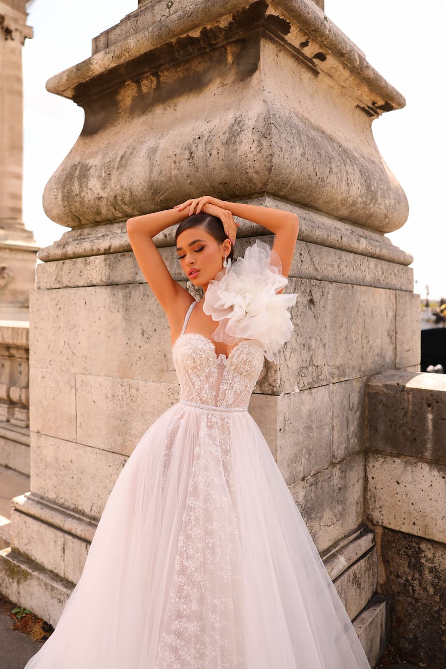 A-silhouette lace, sweetheart wedding dress Yashma with a train by Rara Avis at Dell'Amore Bridal, Auckland, NZ. 1